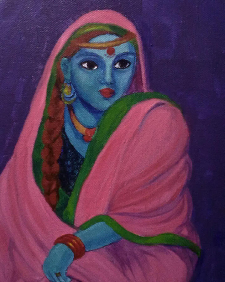 The blue woman Painting by Asha Sudhaker Shenoy