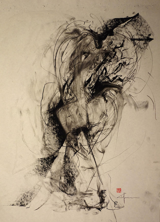 Black And White Drawing - The Blur Between Large and Her Warmth by John Arthur Ligda