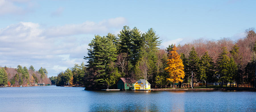 Fall Photograph - The Boathouse on Old Forge Pond by David Patterson