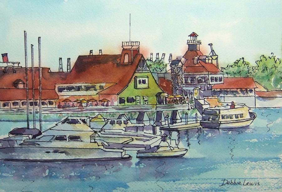 The Boats at Shoreline Village Painting by Debbie Lewis
