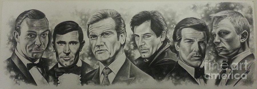 Sean Connery Drawing - The Bonds by James Rodgers