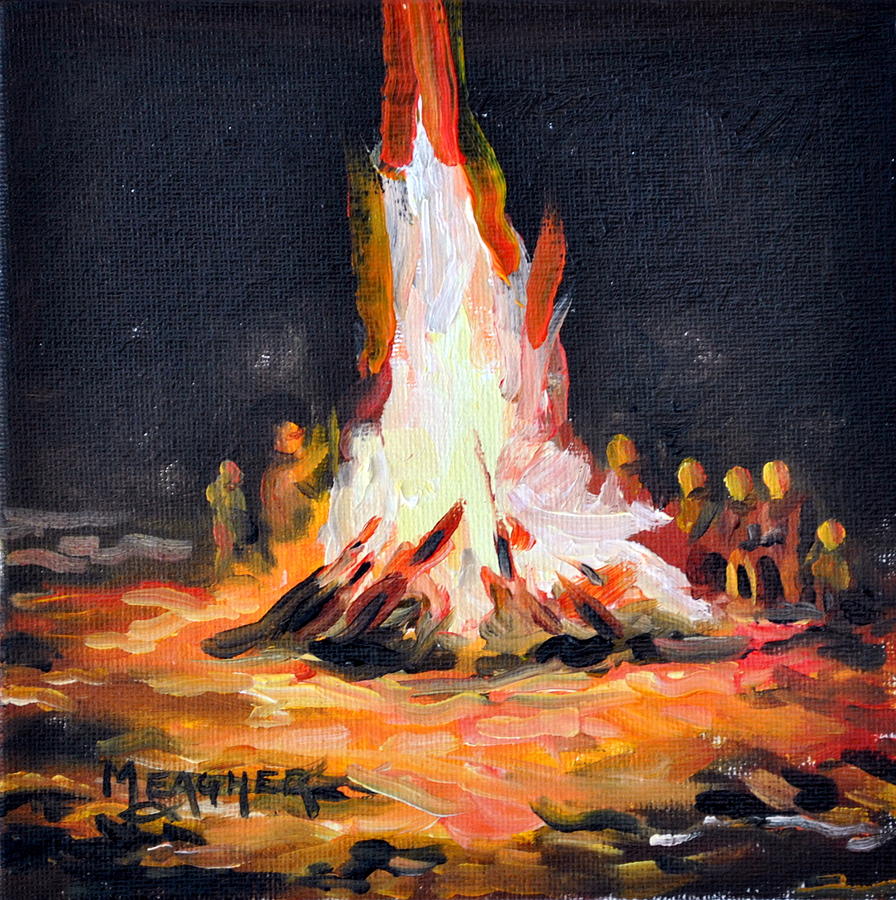 Camping Painting - The Bonfire by Spencer Meagher