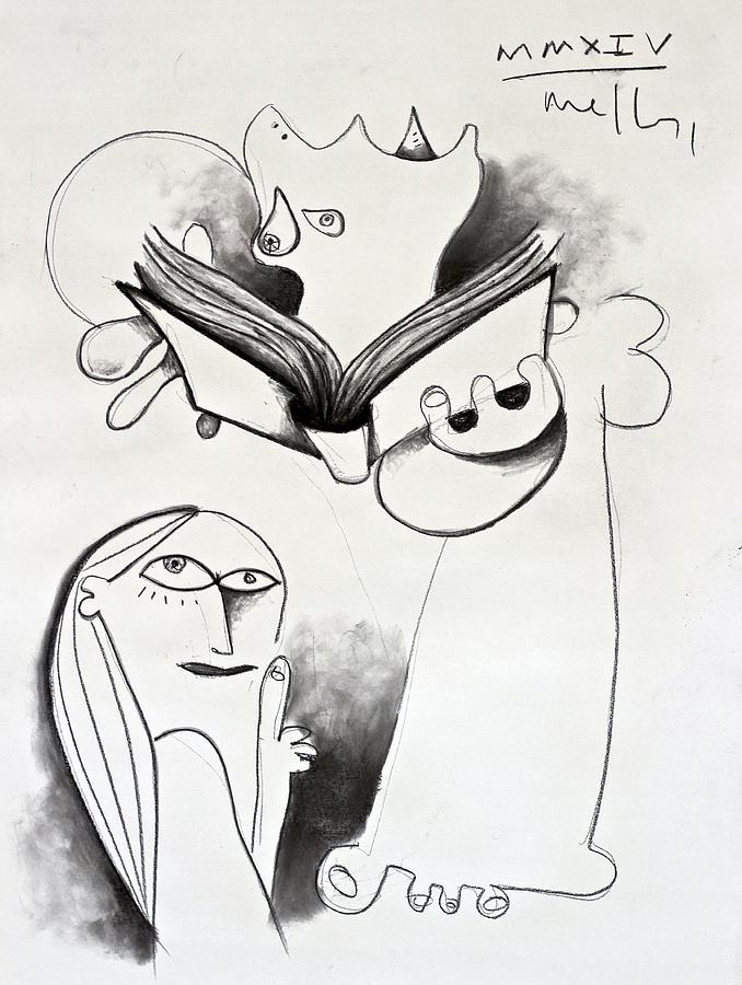 The Book Study Drawing by Mark M  Mellon