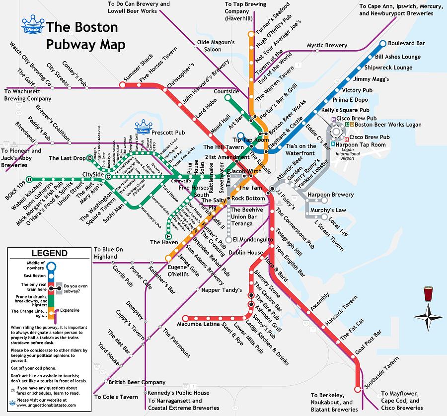 The Boston Pubway Map Digital Art by Unquestionable Taste - Pixels