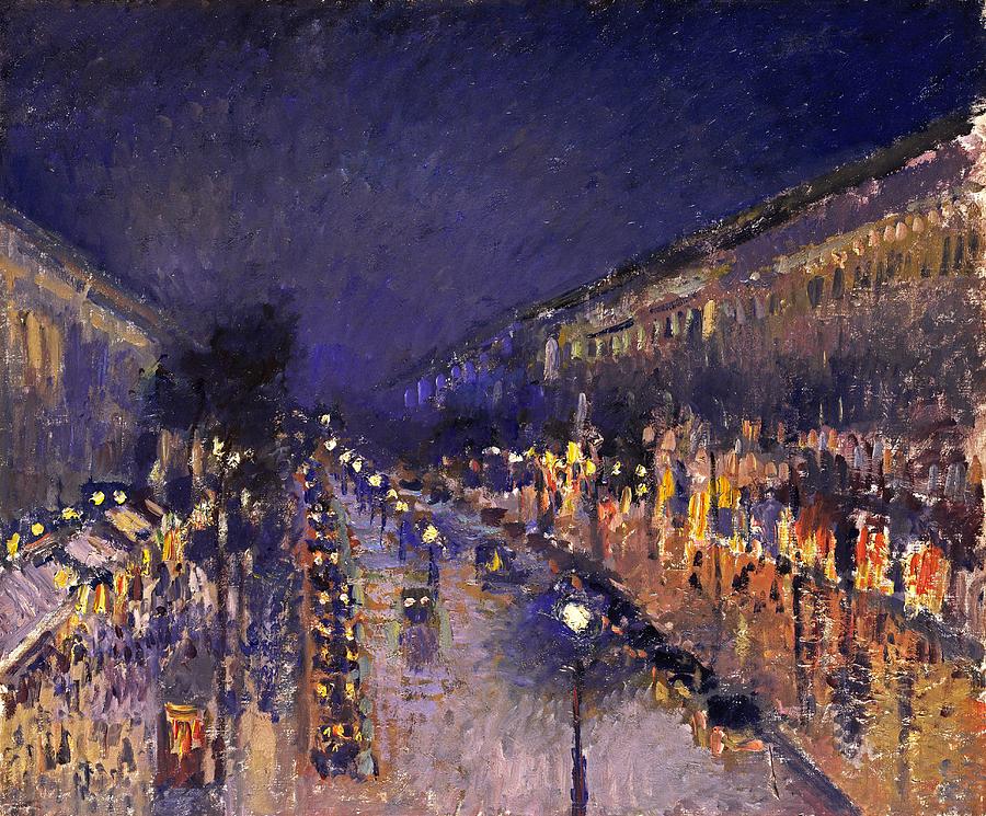 The Boulevard Montmartre At Night Painting by Camille Pissarro
