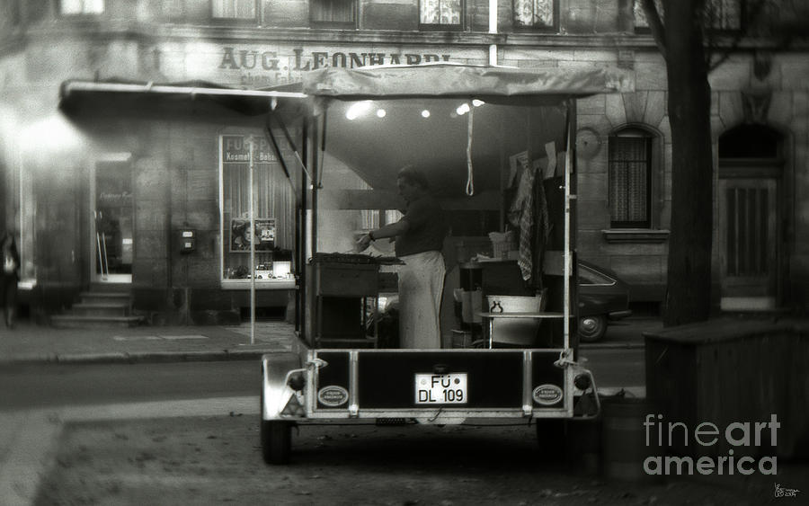 Black And White Photograph - The Bratwurst Stand by Jeff Breiman
