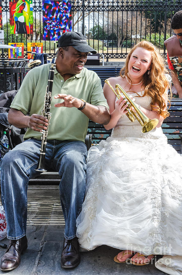 The Bride Plays the Trumpet- Destination Wedding New Orleans Photograph by Kathleen K Parker