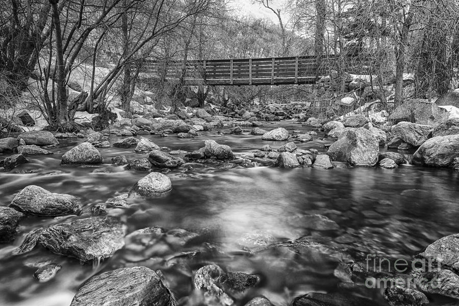 The Bridge Across The Winter River Hdr Bw Photograph