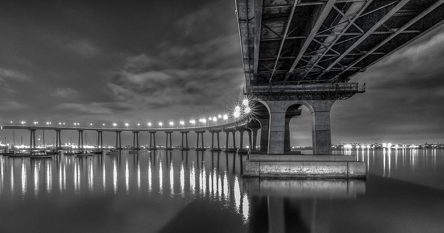 Black And White Photograph - The Bridge at Night by Greg Barrett