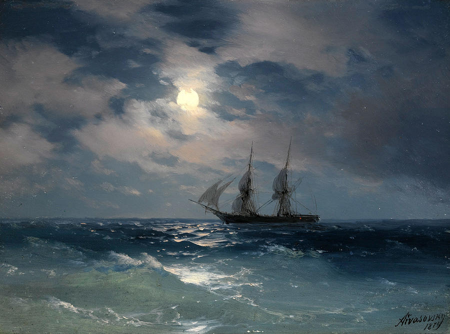 The Brig Mercury in Moonlight Painting by Ivan Konstantinovich Aivazovsky