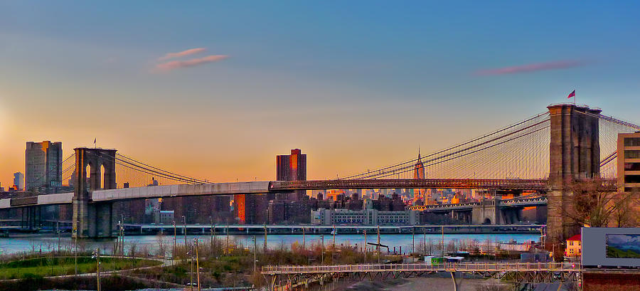 The Brooklyn Bridge and the Empire State Building Photograph by Mitchell R Grosky