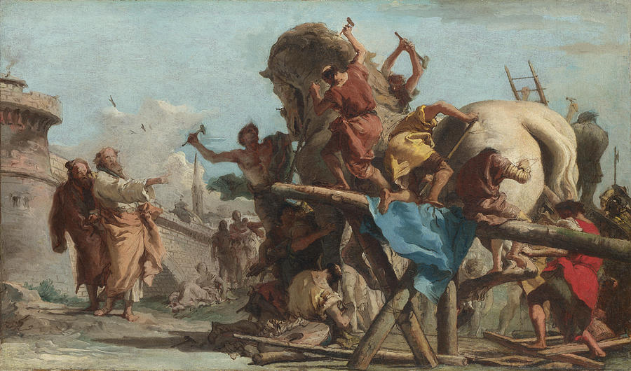 The Building of the Trojan Horse Painting by Giovanni Domenico Tiepolo
