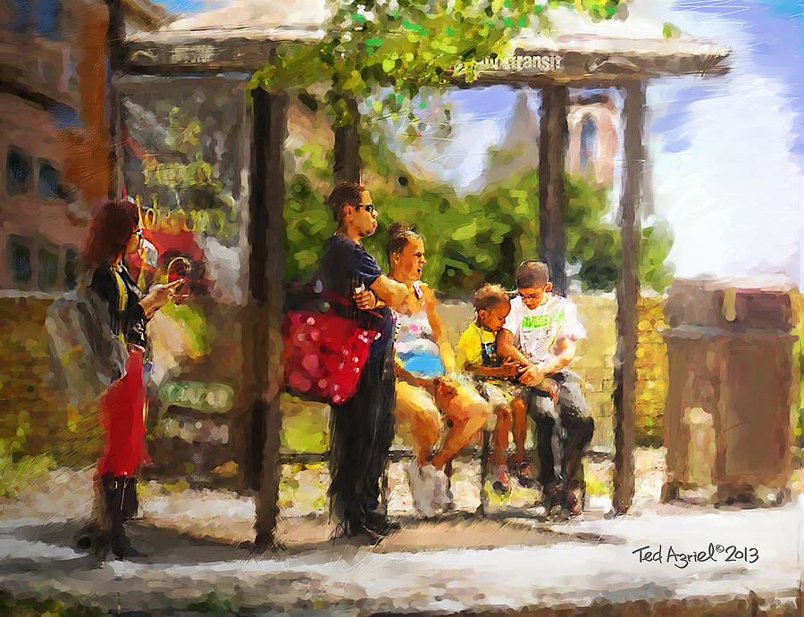 Colorful Painting - The Bus Stop by Ted Azriel