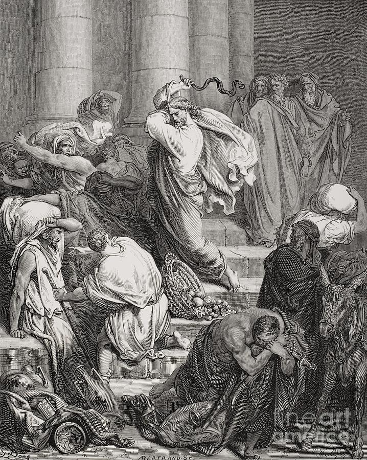 The Buyers and Sellers Driven Out of the Temple by Gustave Dore Painting by Gustave Dore
