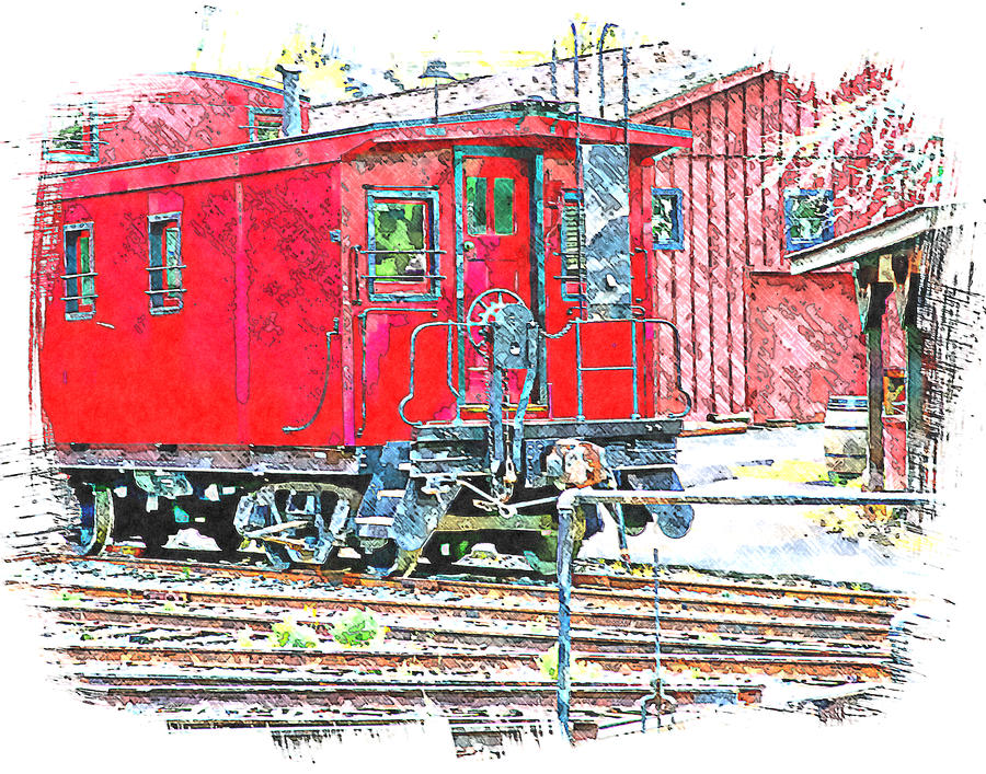 The Caboose and the Barrel Digital Art by Ken Evans - Fine Art America