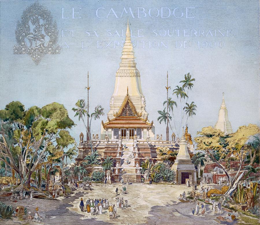 The Cambodian Pavilion, Paris Expo Drawing by Alexandre Auguste Louis