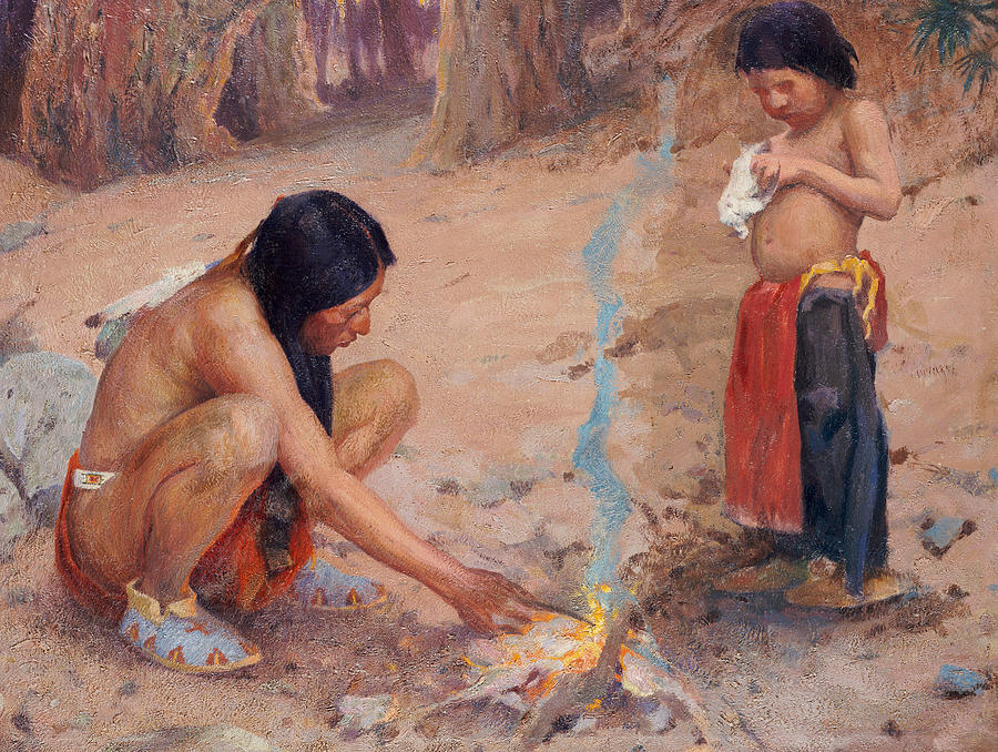 Indian Painting - The Campfire by EI Couse
