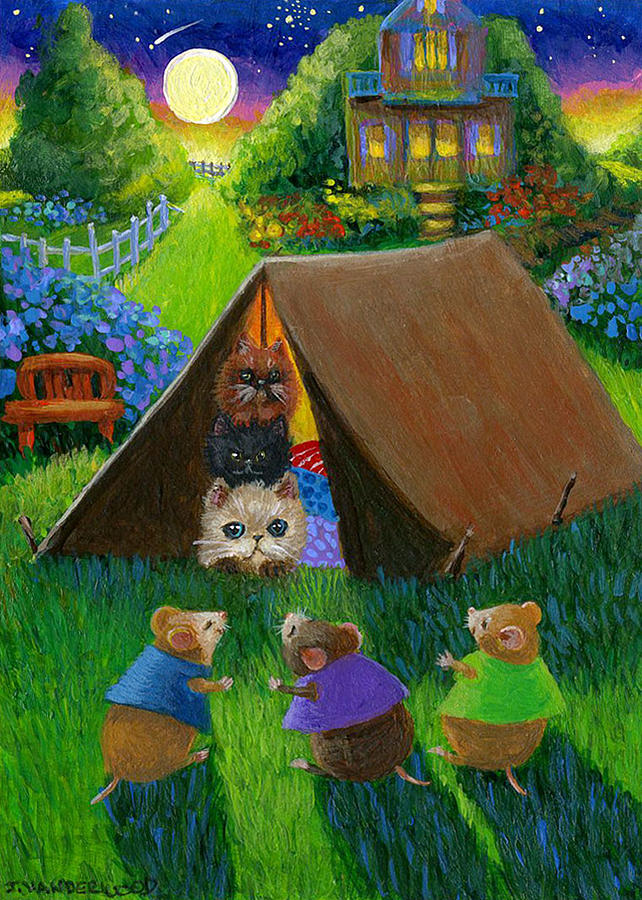 The Camping Kittens Surprise Painting by Jacquelin L Vanderwood Westerman