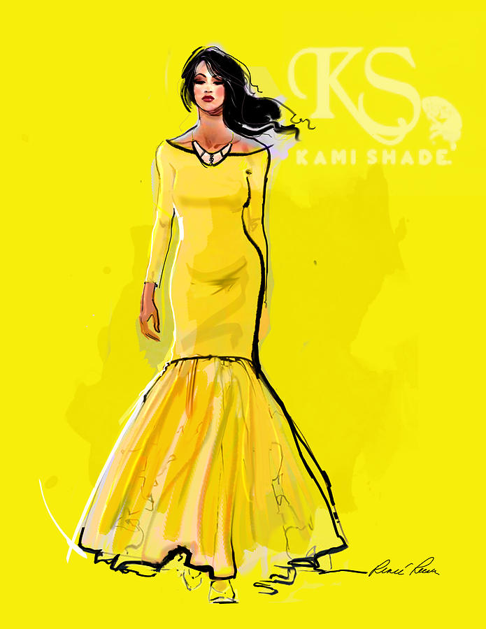 Fashion Illustration Painting - The Canary Dress with Kami Shade Logo by Renee Reeser Zelnick