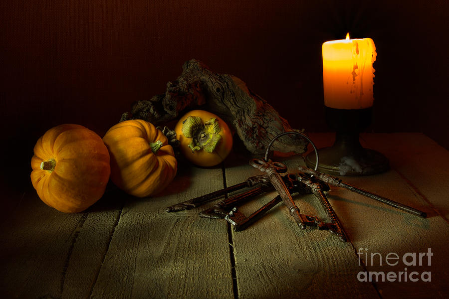 Pumpkin Photograph - The Candle and a Bunch of Old Keys by Ann Garrett