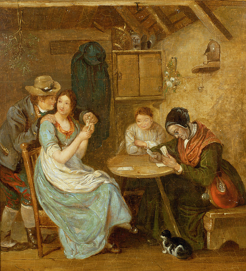 Cat Photograph - The Card Players Oil On Panel by John Burnet