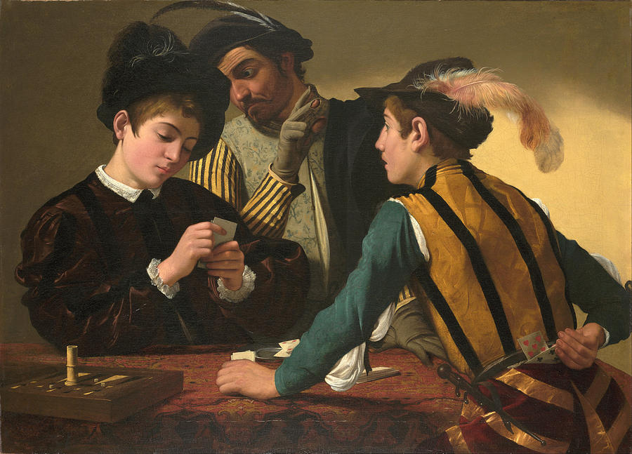 Caravaggio Painting - The Cardsharps by Caravaggio