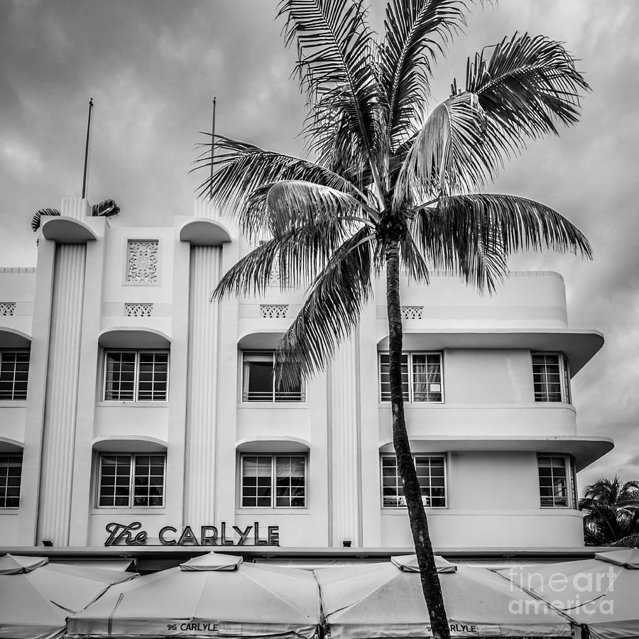 Scarface Photograph - The Carlyle South Beach Miami - Art Deco District - Black and White by Ian Monk