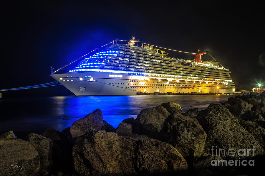 Boat Photograph - The Glow - Carnival Breeze in Curacao by Rene Triay FineArt Photos