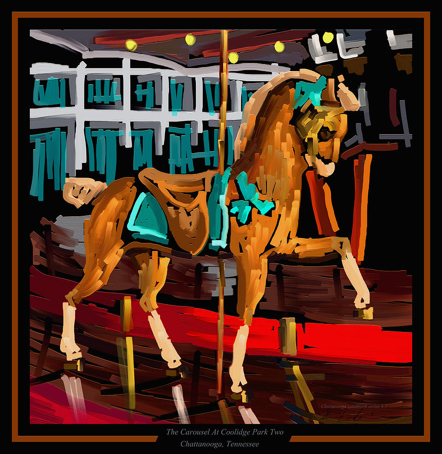 The Carousel St Coolidge Park Two - Chattanooga Landmark Series - #7 Painting by Steven Lebron Langston