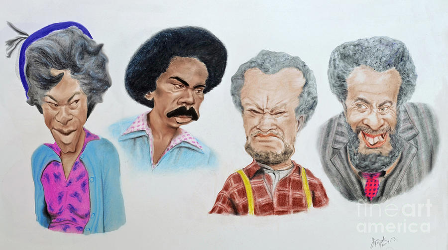 The Cast of Sanford and Son Altered Version Digital Art by Jim Fitzpatrick