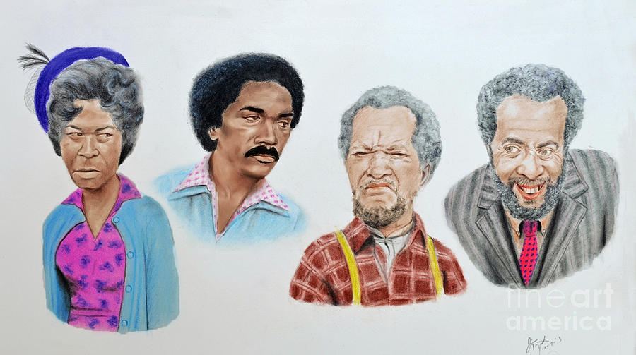 Quincy Jones Mixed Media - The Cast of Sanford and Son  by Jim Fitzpatrick