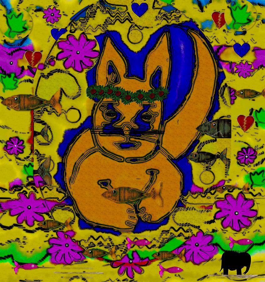 The Cat And His Fish Popart Mixed Media