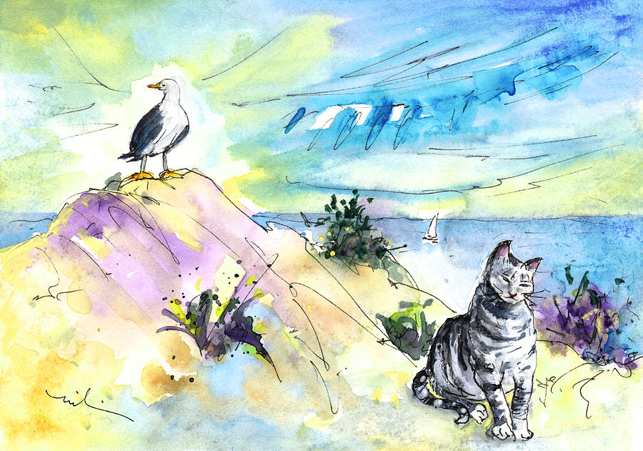 Bird Painting - The Cat and The Seagull by Miki De Goodaboom
