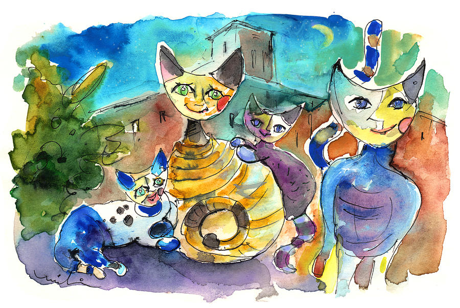 The Cat Family of Toledo Painting by Miki De Goodaboom