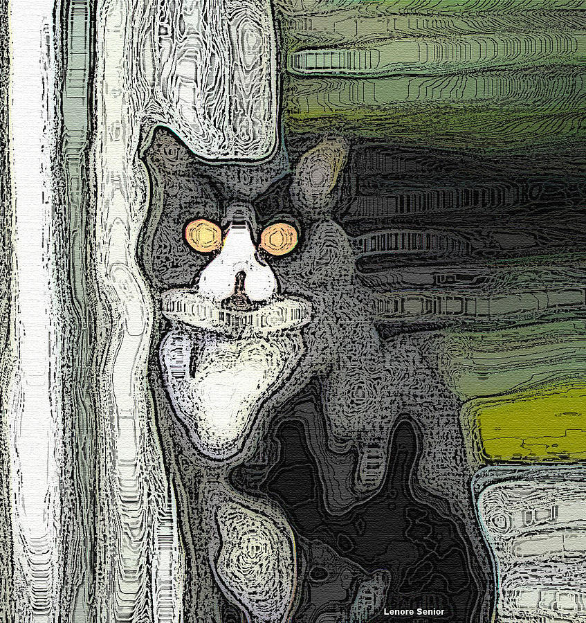 The Cat with the Owl Eyes Mixed Media by Lenore Senior