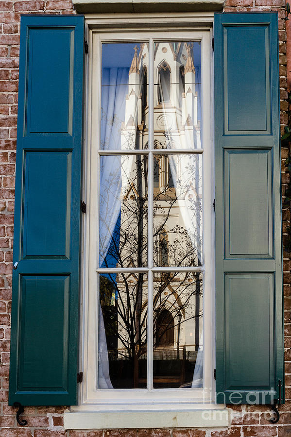 The Cathedral of St. John the Baptist in Reflection Savannah Georgia Photograph by Dawna Moore Photography