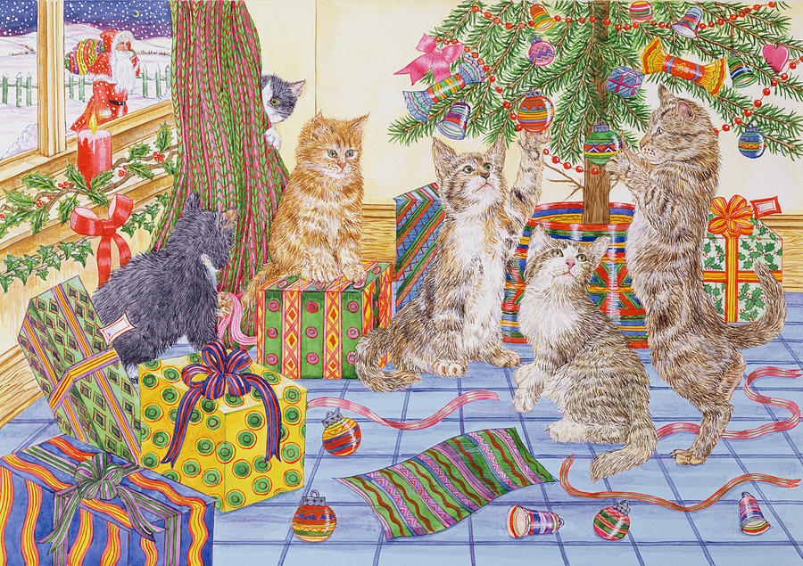 Santa Claus Painting - The Cats Christmas  by Catherine Bradbury