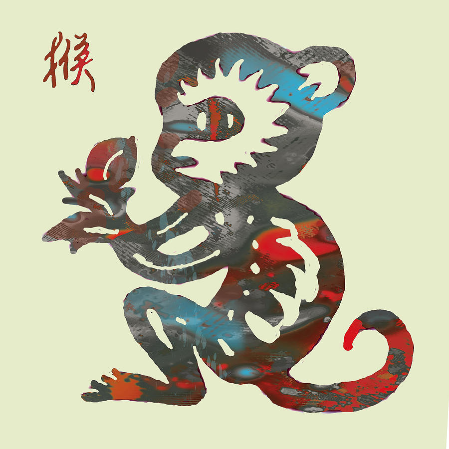 Portrait Drawing - The Chinese Lunar Year 12 Animal - Monkey   pop stylised paper cut art poster by Kim Wang