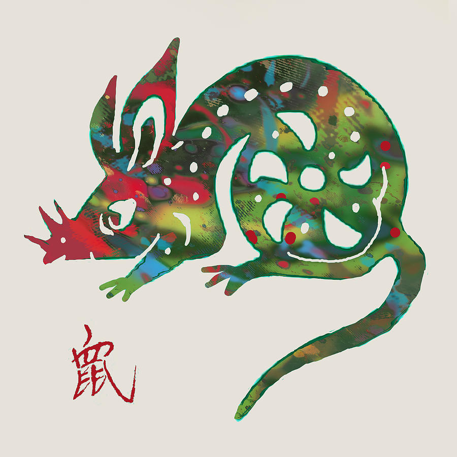 Portrait Drawing - The Chinese Lunar Year 12 Animal - Rat Mouse  pop stylised paper cut art poster by Kim Wang