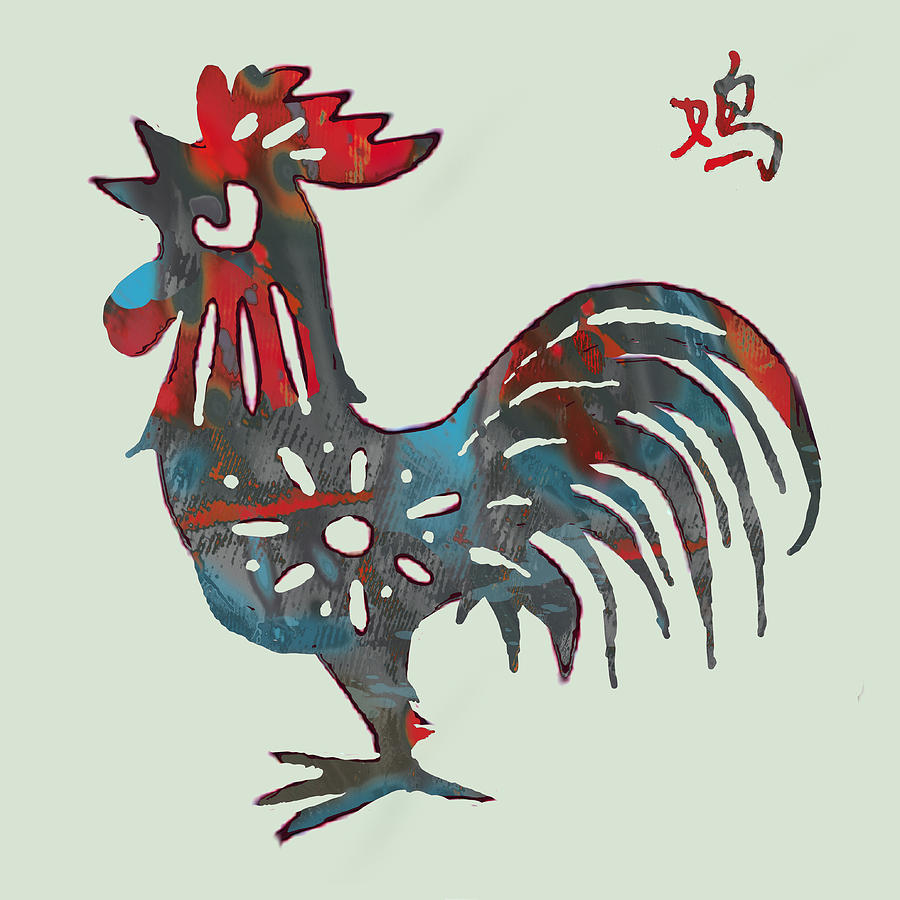 Portrait Drawing - The Chinese Lunar Year 12 Animal - Rooster pop stylised paper cut art poster by Kim Wang