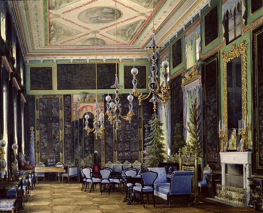 Firs Photograph - The Chinese Room In The Great Palais In Tsarskoye Selo Wc, Gouache And Ink On Paper by Eduard Hau