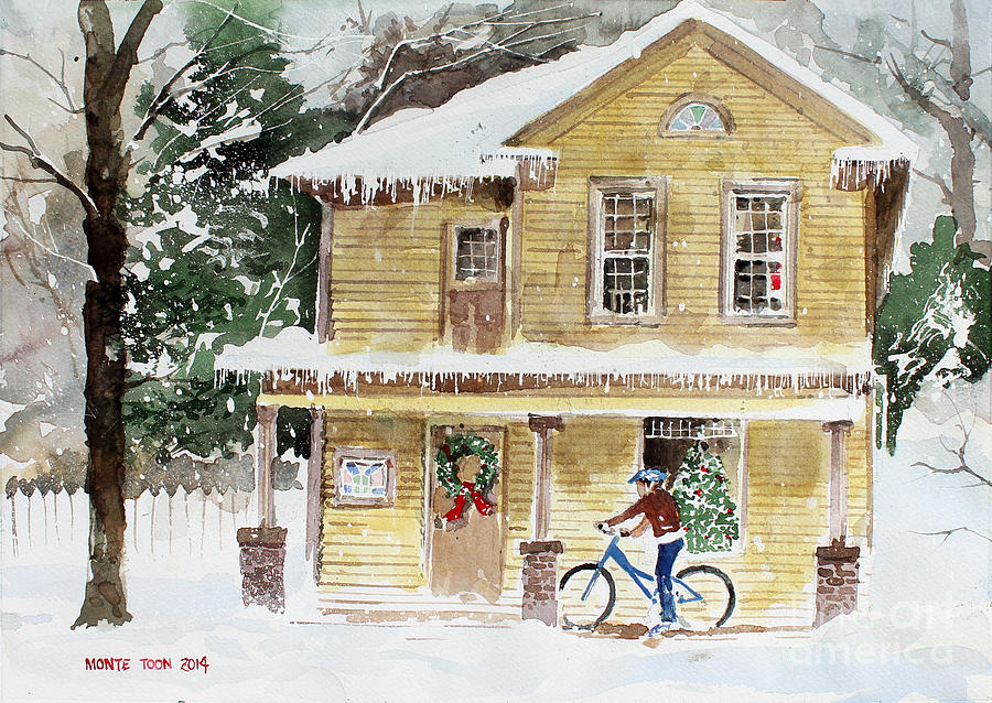 The Christmas Bike Painting by Monte Toon