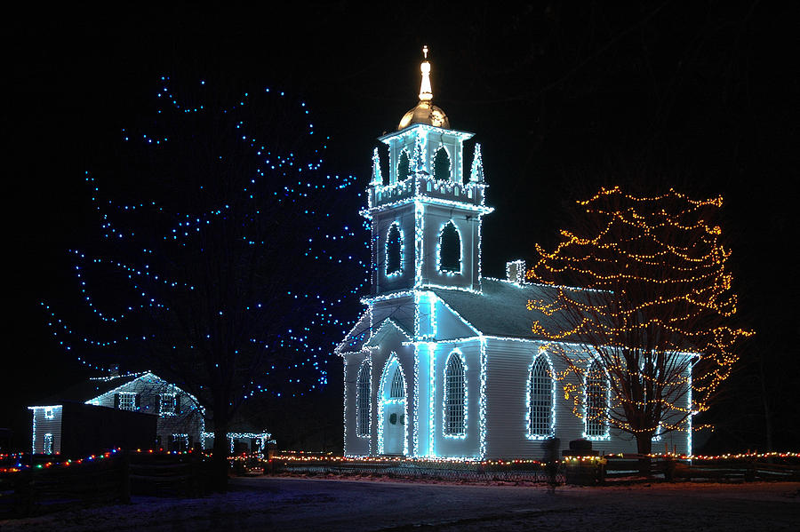 The Church - Alight at Night. Upper Canada Village Photograph by Rob Huntley