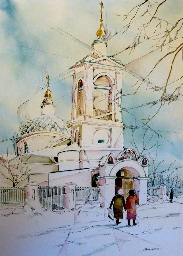 Winter Painting - The Church on Sparrow Hill by Elaine Wilson