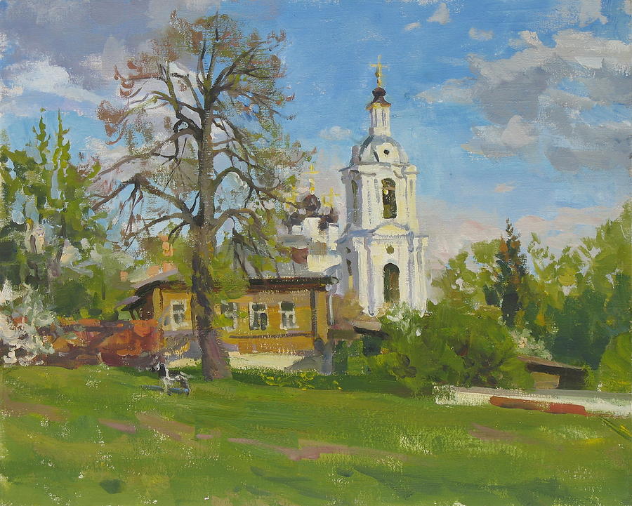 Spring Painting - The church Spasa za verhom by Victoria Kharchenko