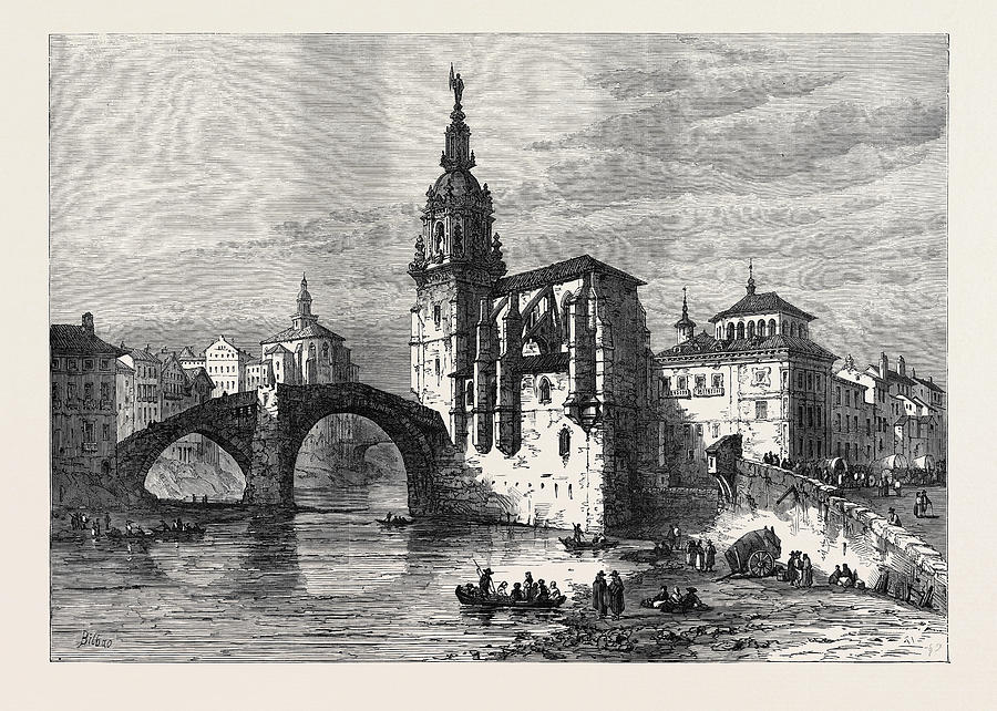 The Civil War In Spain View In Bilbao The Church And Bridge Drawing by ...