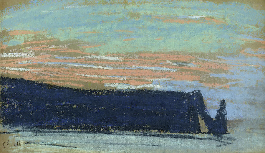 Sunset Photograph - The Cliff At Etretat, C.1885 Pastel by Claude Monet