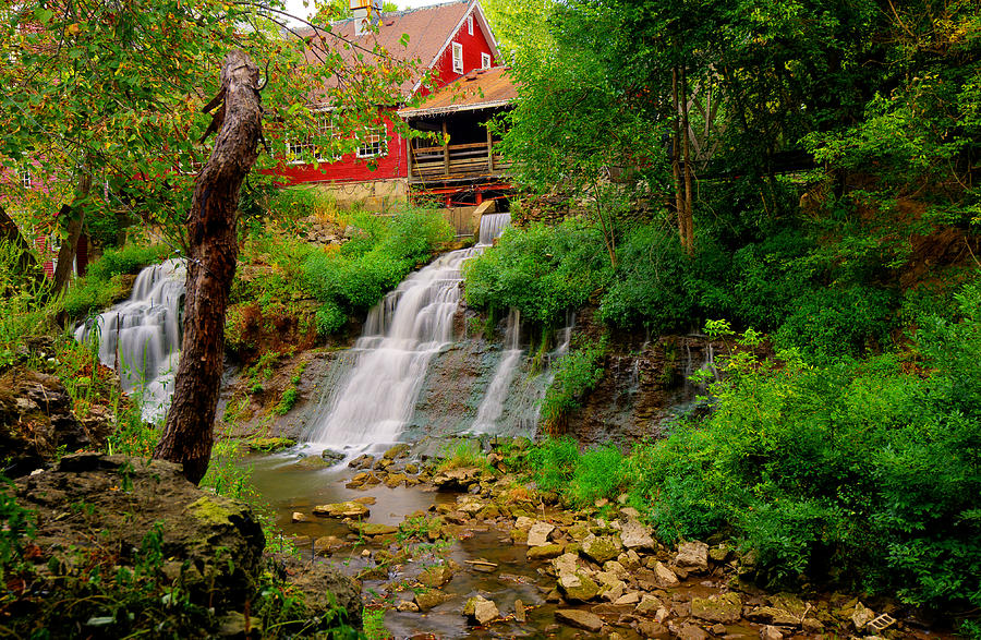 Tree Photograph - The Clifton Mill and Waterfall - Clifton Ohio by Gregory Ballos