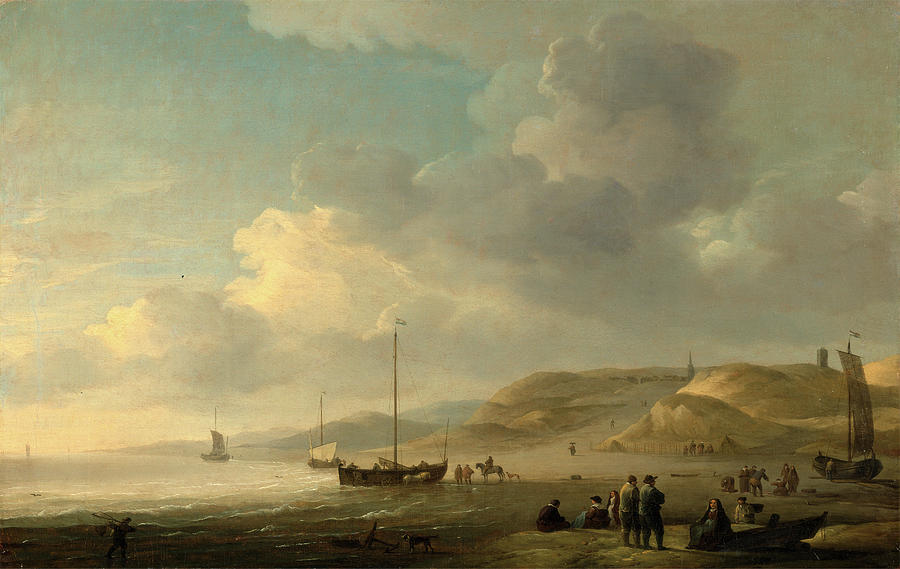 Charles Brooking Painting - The Coast Near Scheveningen With Fishing Pinks On The Shore by Litz Collection