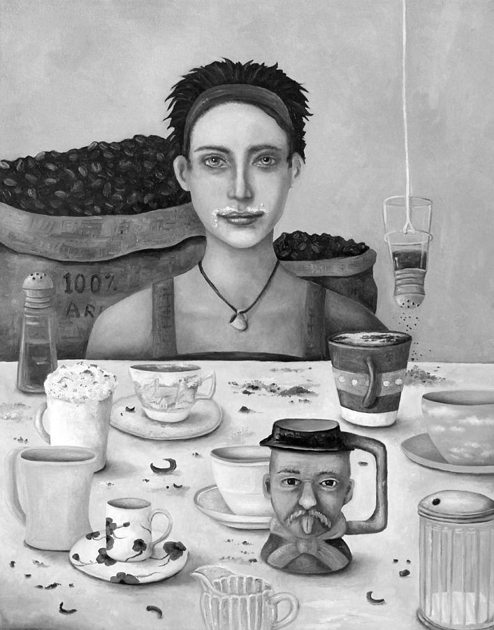 The Coffee Addict In BW Painting by Leah Saulnier The Painting Maniac